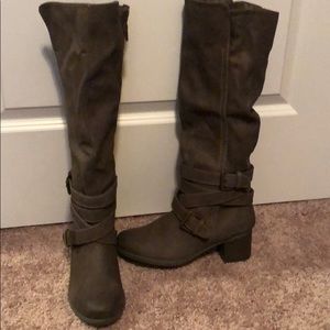 Knee high brownish taupe boots